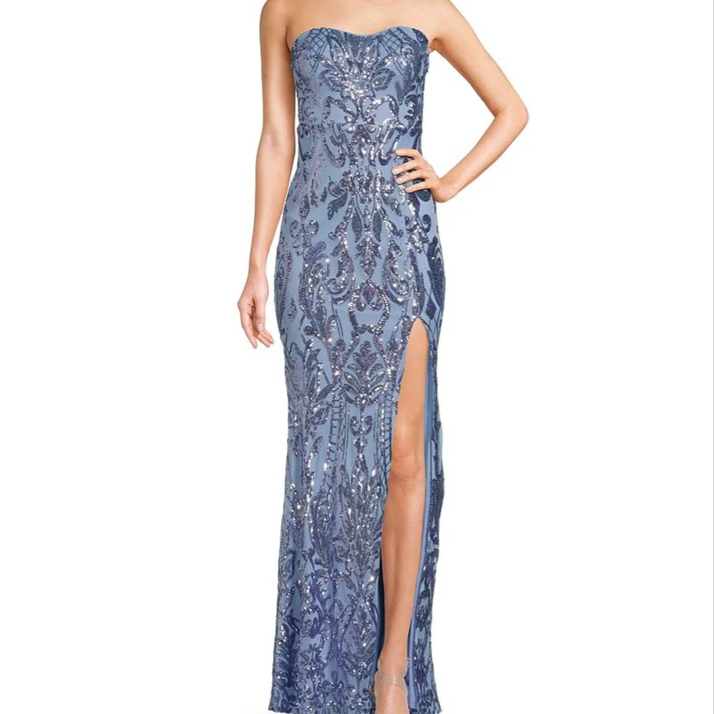 Lulu's Strapless Blue Sequin Gown